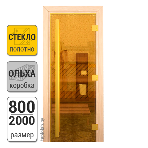 Дверь для бани стеклянная DoorWood Престиж, золото, 800x2000 - фото 1 - id-p117636347