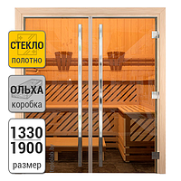Дверь для бани стеклянная двойная DoorWood Престиж, бронза, 1330x1900