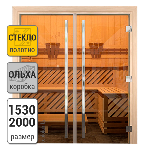 Дверь для бани стеклянная двойная DoorWood Престиж, бронза, 1530x2000