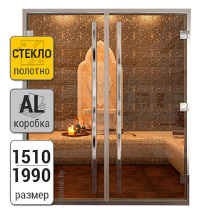 Дверь для хамама стеклянная двойная DoorWood Престиж, бронза, 1510x1990