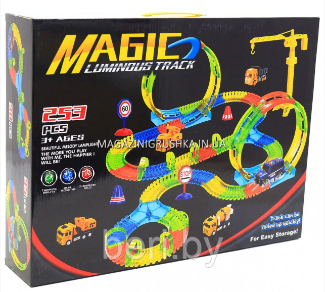 YM-816 Автотрек Magic Tracks (Мэджик Трек) со светящейся машинкой, 253 детали - фото 1 - id-p117815485