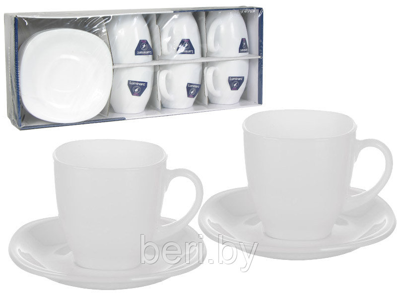 N6430 Чайный сервиз Luminarc White Carine, 12 предметов, 6 персон, набор кружек с блюдцами - фото 1 - id-p117928099