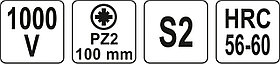 Отвёртка изолированная PZ2*100мм [1000V]"Yato" YT-2826, фото 3
