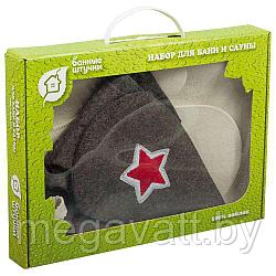 Подарочный набор 3 предмета (шапка Буденовка, рукавица, коврик) в коробке