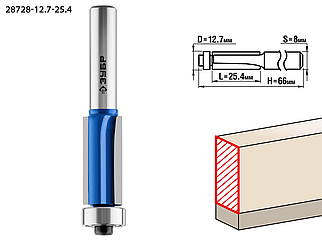 Фреза кромочная с нижним подшипником, D= 12,7 мм, рабочая длина-25,4 мм, ЗУБР «ПРОФЕССИОНАЛ»