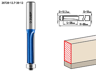 Фреза кромочная с нижним подшипником, D= 12,7 мм, рабочая длина-38 мм, ЗУБР «ПРОФЕССИОНАЛ»