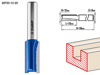 Фреза пазовая прямая, D= 12мм, рабочая длина-25мм, ЗУБР «ПРОФЕССИОНАЛ»