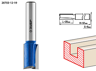Фреза пазовая прямая с нижними подрезателями, D= 12мм, рабочая длина-20мм, ЗУБР «ПРОФЕССИОНАЛ»