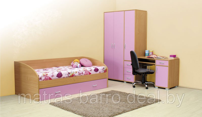 Шкаф трехдверный Бамби 3V3F тирол светлый/розовый - фото 2 - id-p7169606