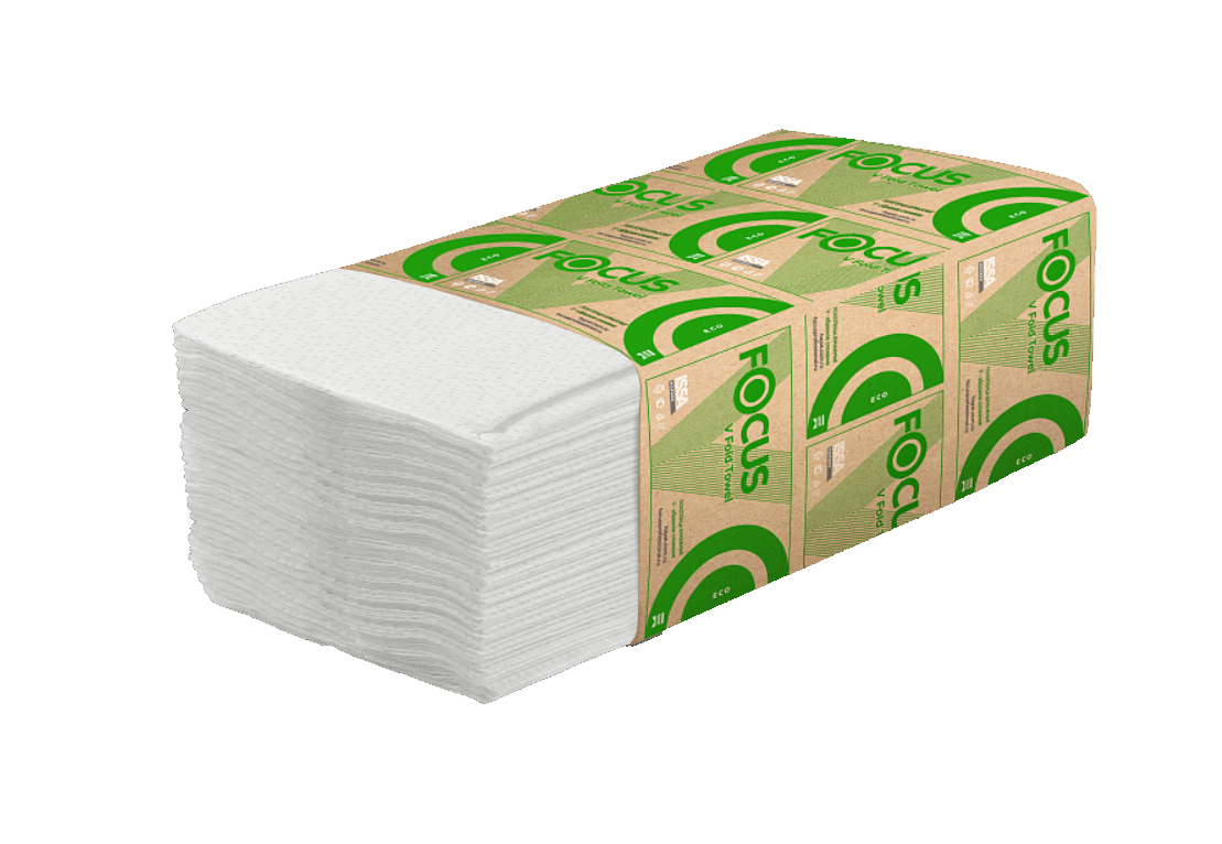 Полотенца бумажные влагопрочные, FOCUS ECO, 100% целлюлоза, V-сложения, р-р 23*20, 200лист/уп.,