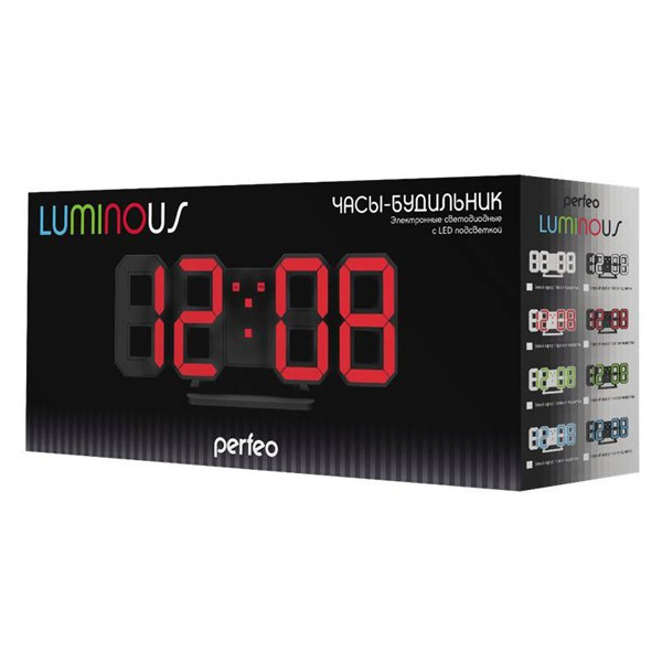 Perfeo LED часы-будильник "LUMINOUS" черный корпус / красная подсветка PF-663 - фото 2 - id-p118211168