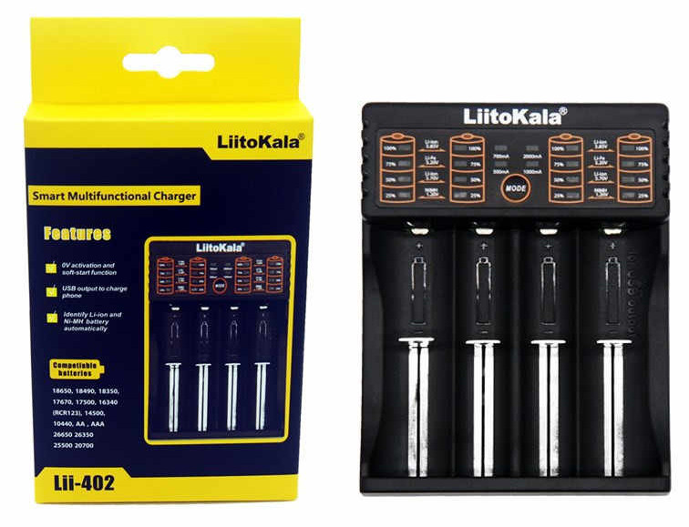 Зарядное устройство LiitoKala Lii-402 для аккумуляторных элементов (в комплекте с USB кабелем) - фото 1 - id-p118215304