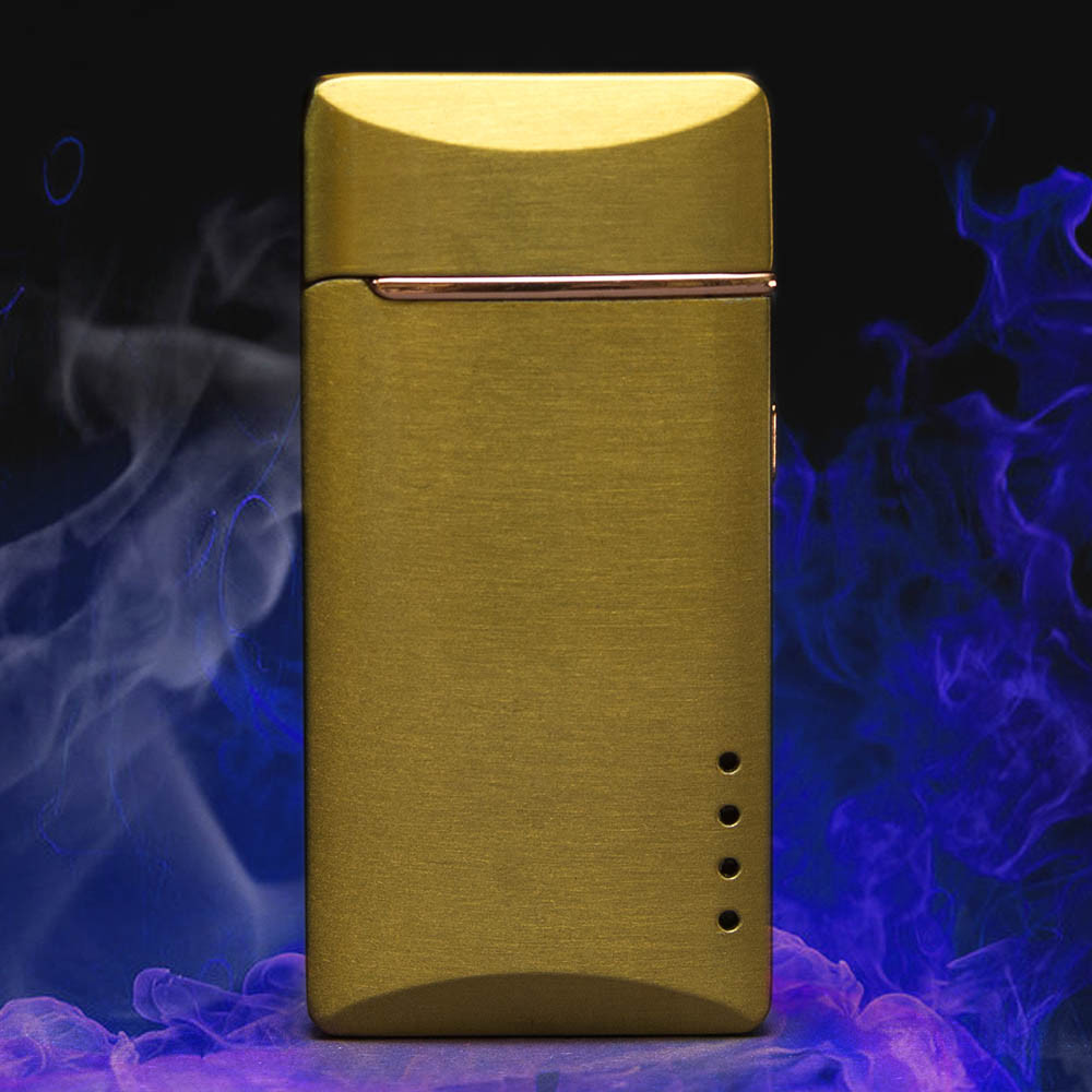 Импульсная зажигалка двойная матовая Lighter Золотая индикатор спереди - фото 6 - id-p117825653