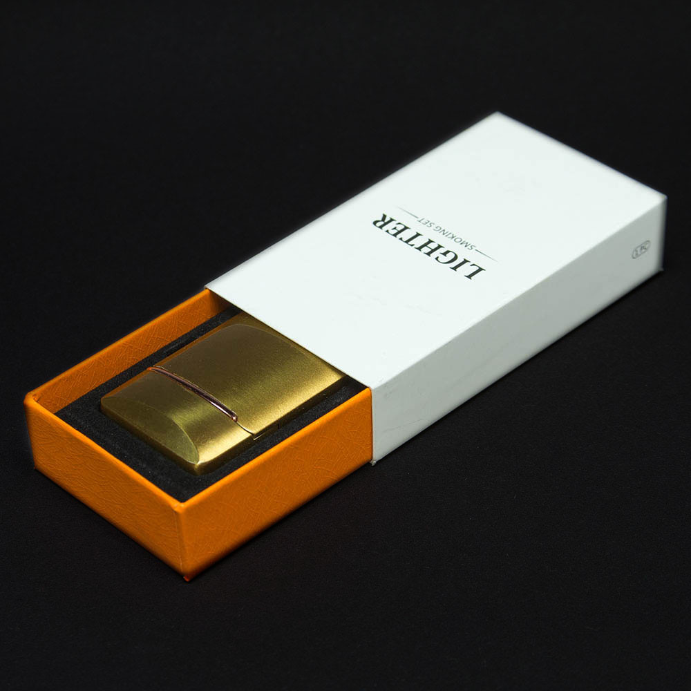 Импульсная зажигалка двойная матовая Lighter Золотая индикатор спереди - фото 5 - id-p117825653