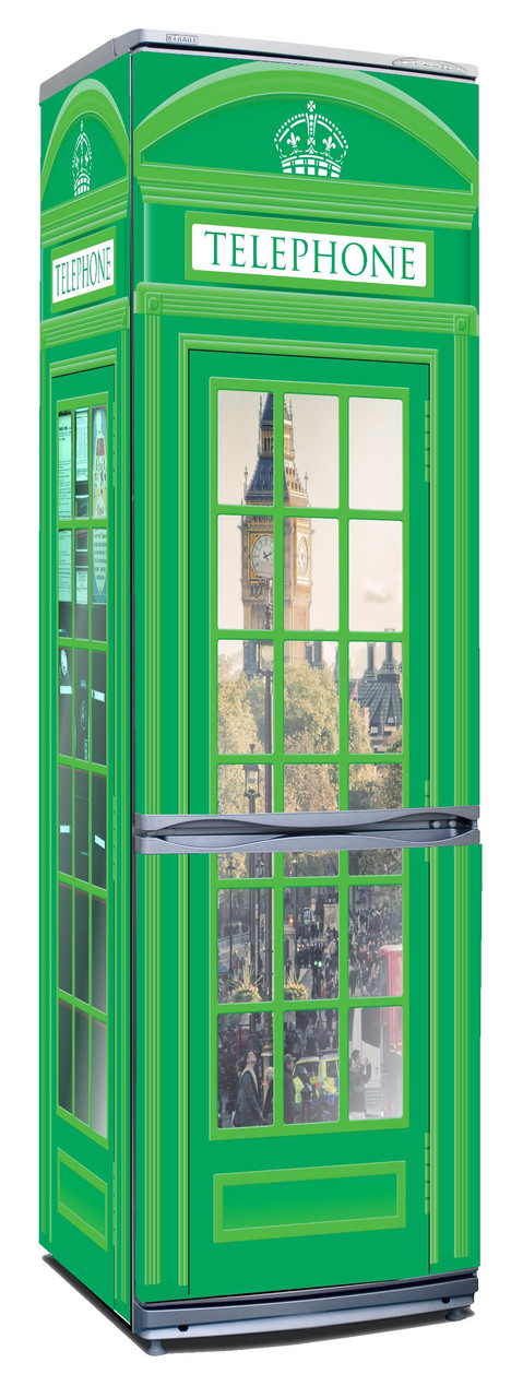 Наклейка на холодильник "Английская телефонная будка" зеленого цвета - фото 2 - id-p7203761