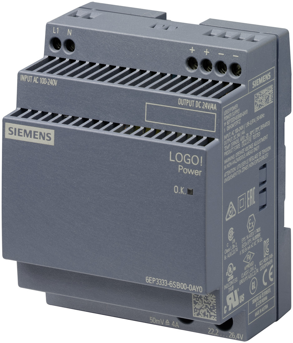 Siemens 6EP3333-6SB00-0AY0 Блок питания стабилизированный LOGO POWER 24 V/4 A, ~100-240 В/ =24В/ 4A