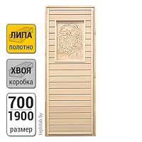 Дверь для бани деревянная глухая Везувий, липа с рисунком, 700х1900