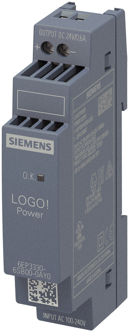 Siemens 6EP3330-6SB00-0AY0 LOGO POWER 24 V/0.6 A Блок питания стабилизированный 100-240В 24В/0.6A