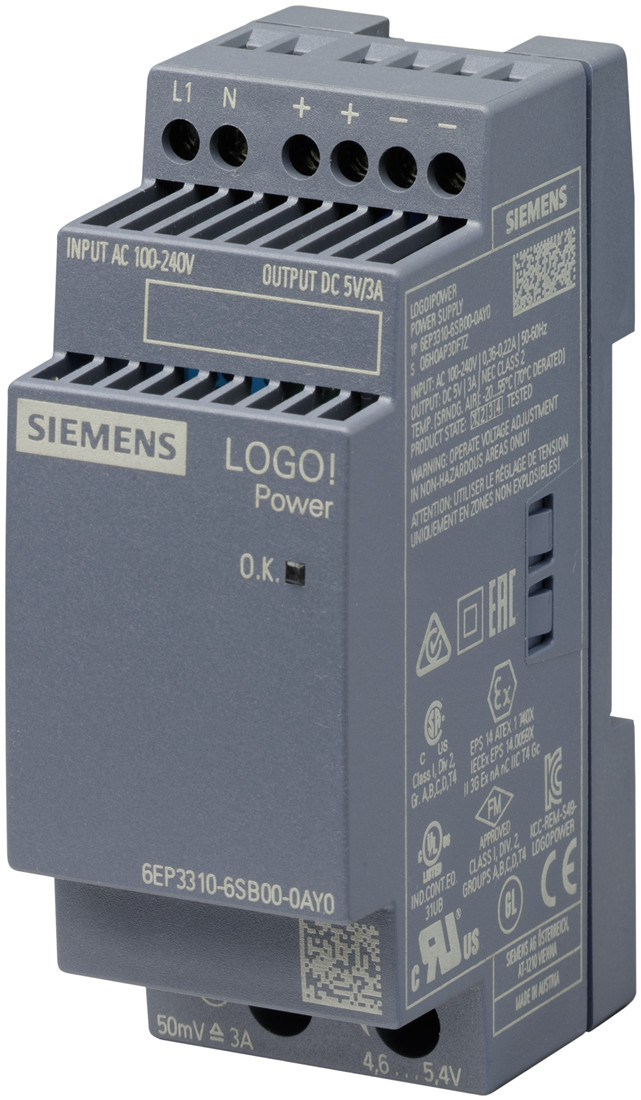 Siemens 6EP3310-6SB00-0AY0 Блок питания стабилизированный LOGO POWER 5V/3A,100-240В, 5В/3A - фото 1 - id-p116773471