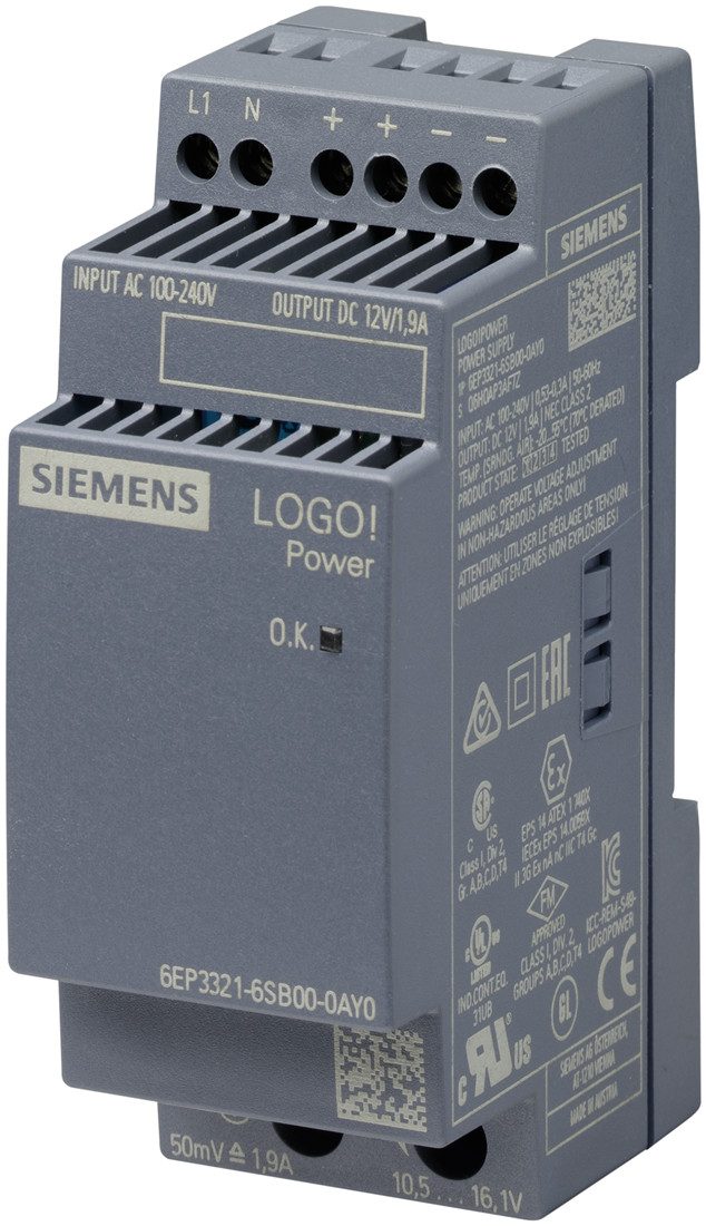 Siemens 6EP3321-6SB00-0AY0 Блок питания стабилизированный LOGO POWER 12V/1.9A,100-240 В,12 В/1.9A - фото 1 - id-p116773476