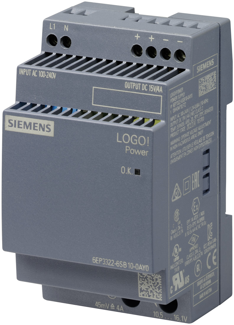 Siemens 6EP3322-6SB10-0AY0 Блок питания стабилизированный  LOGO POWER 15V/4A 100-240В, 15В/4A