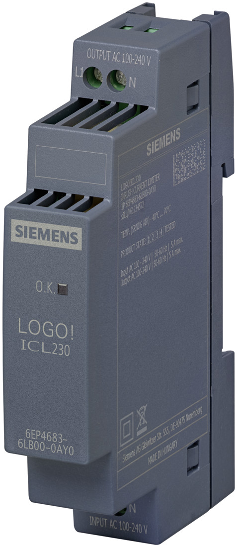 Siemens 6EP4683-6LB00-0AY0 LOGO ICL230 Ограничитель пускового тока, 100-240В, выход 100-240В /5A