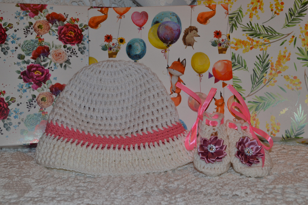 Комплект: шапочка и пинетки для малышки в подарочной коробке - фото 3 - id-p118432259