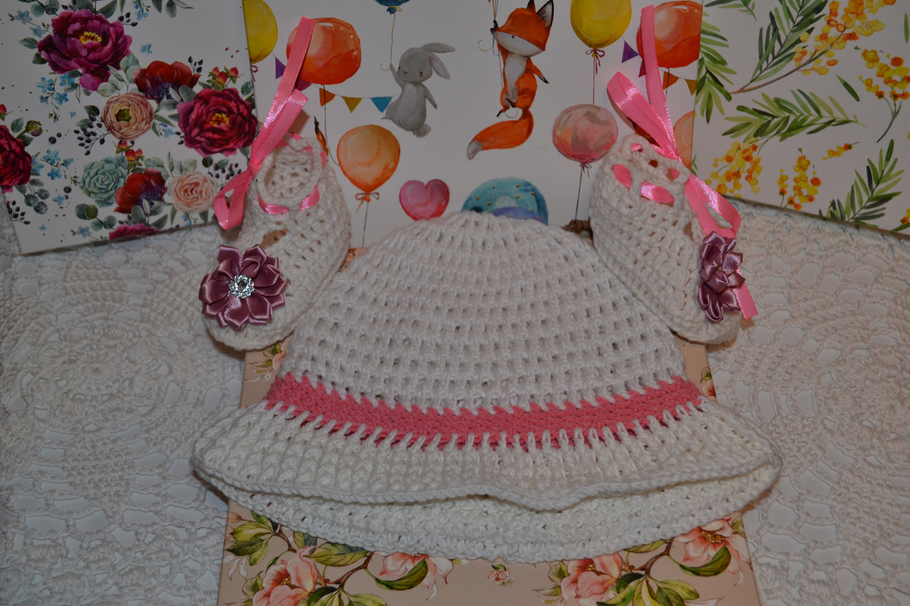 Комплект: шапочка и пинетки для малышки в подарочной коробке - фото 6 - id-p118432259