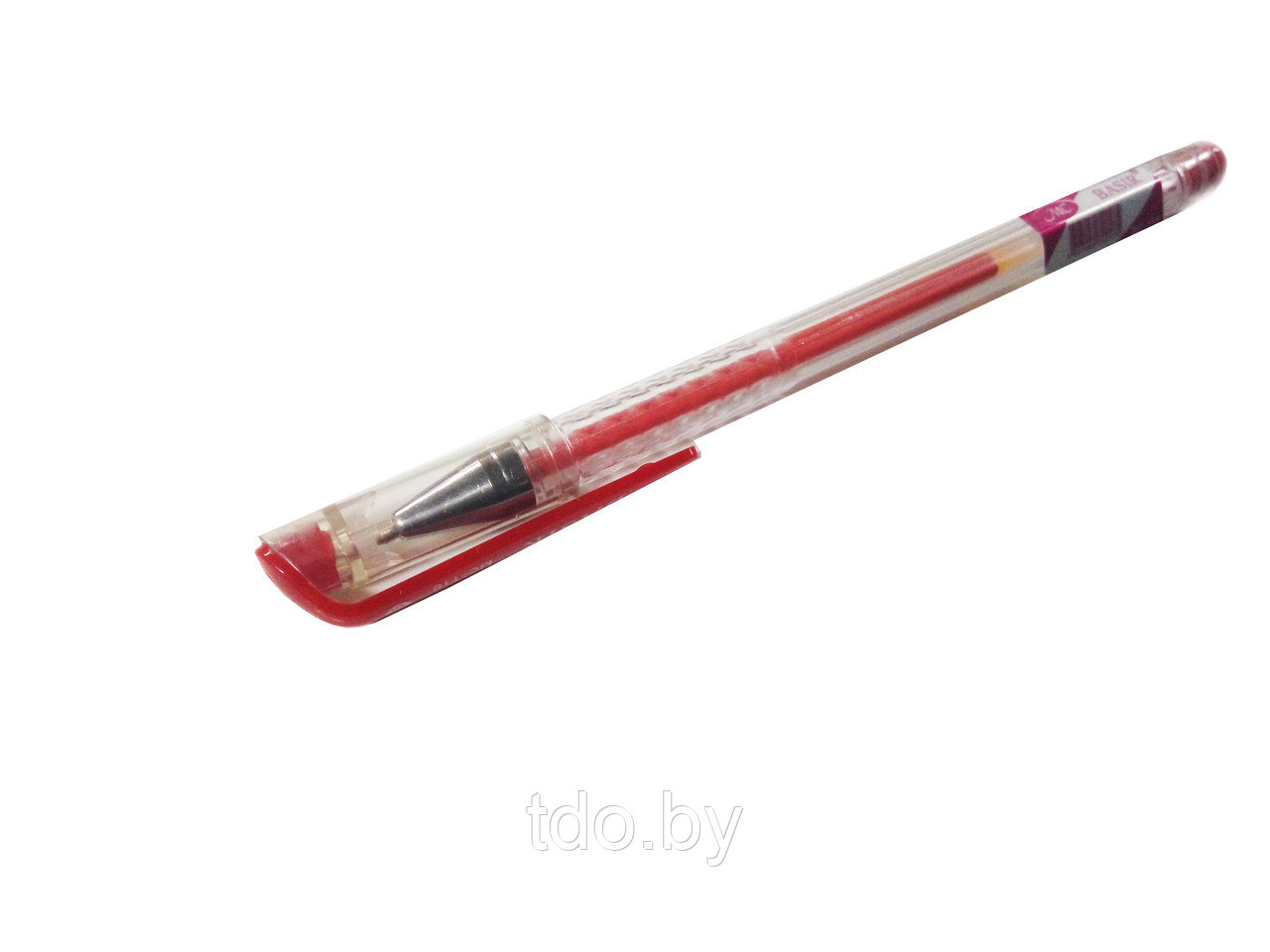 Гелевая ручка: прозрачный корпус, колпачок с цветным клипом, цвет чернил красный. - фото 2 - id-p118476898