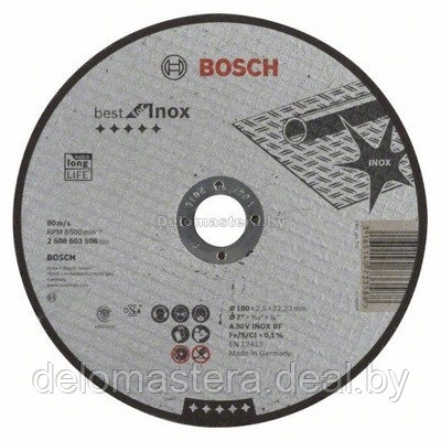 Отрезные и обдирочные круги Bosch Отрезной круг Best по нержавейке 180x2,5, прямой (2608603506) - фото 1 - id-p118526216