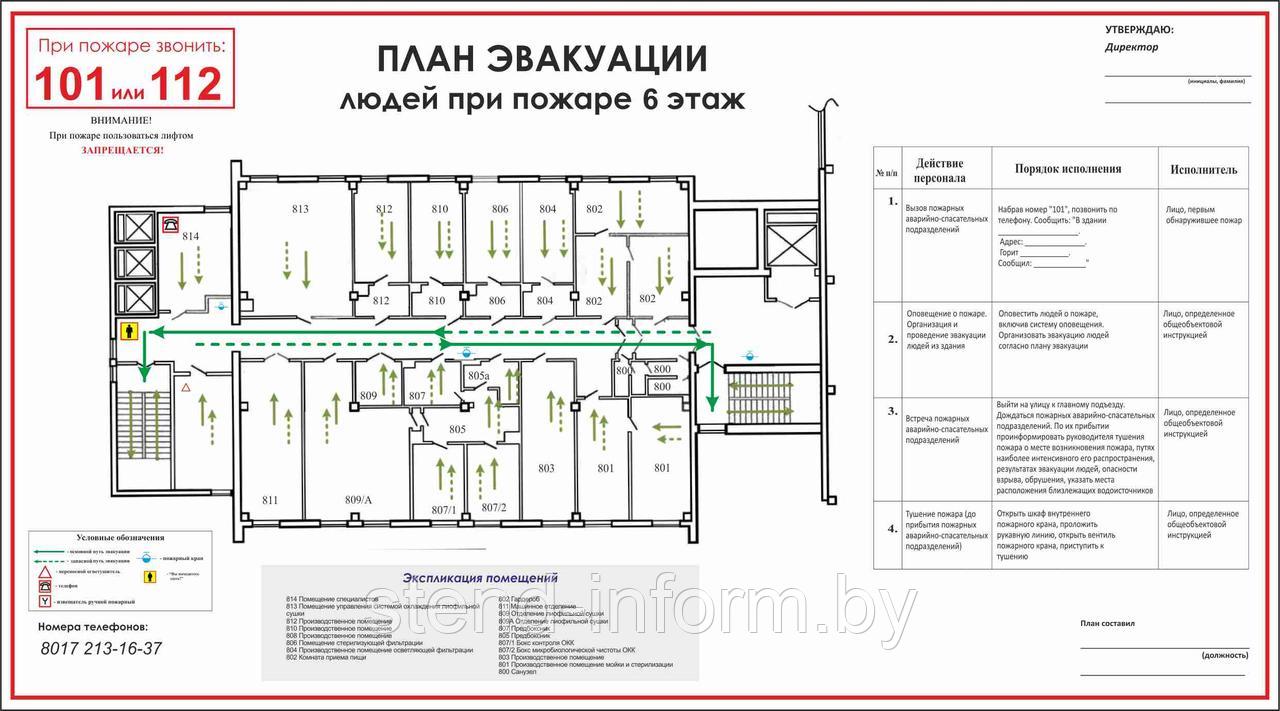 Изготовление плана эвакуации с прорисовкой графической части р-р 55*40 см, ПВХ 3 мм