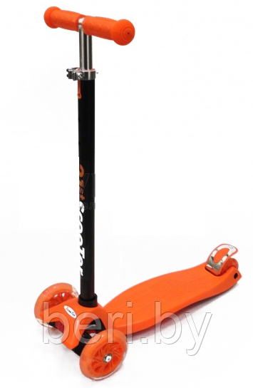 Самокат детский 21 st scooter Maxi светящиеся колеса, регулируемая ручка оранжевый