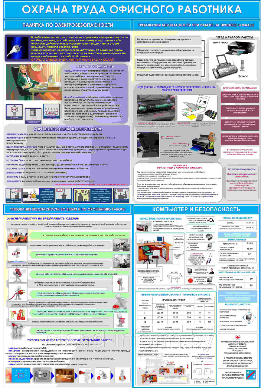 ПЛАКАТ по охране труда  №146 Охрана труда офисного работника  р-р 50*70 см, на пластике