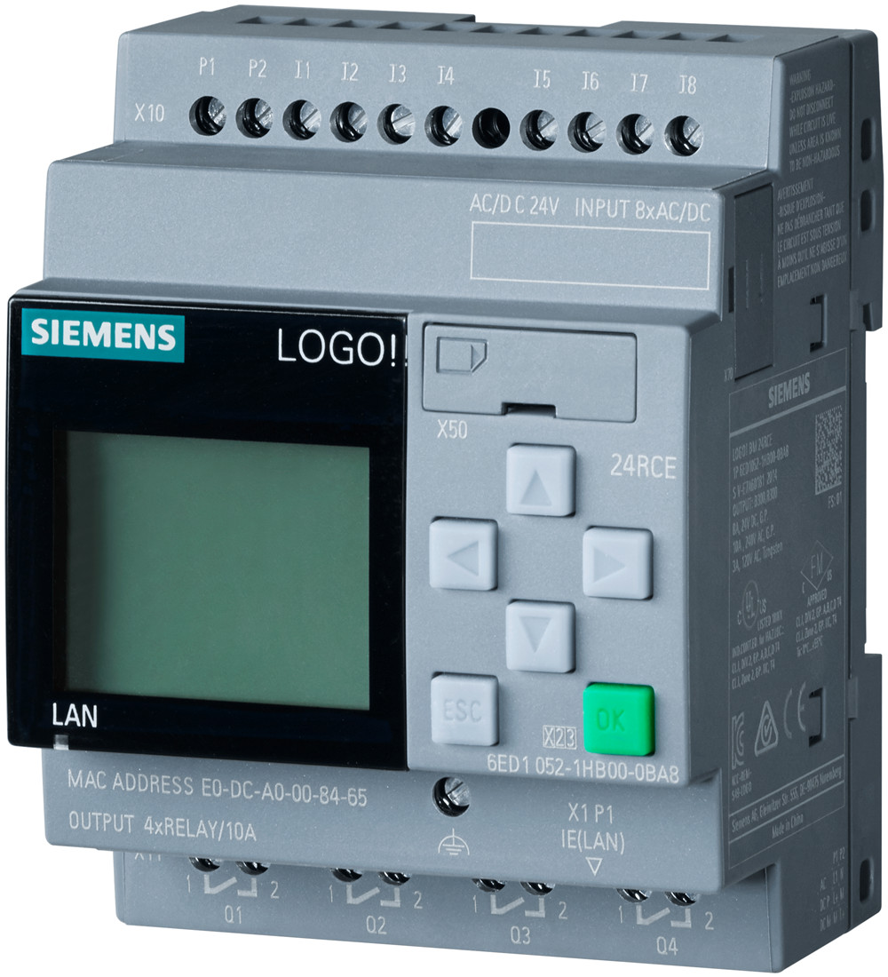 Siemens 6ED1052-1HB08-0BA0 LOGO 24RCE Логический модуль с дисплеем 24 В/~24 В/реле, 8 DI/4DO