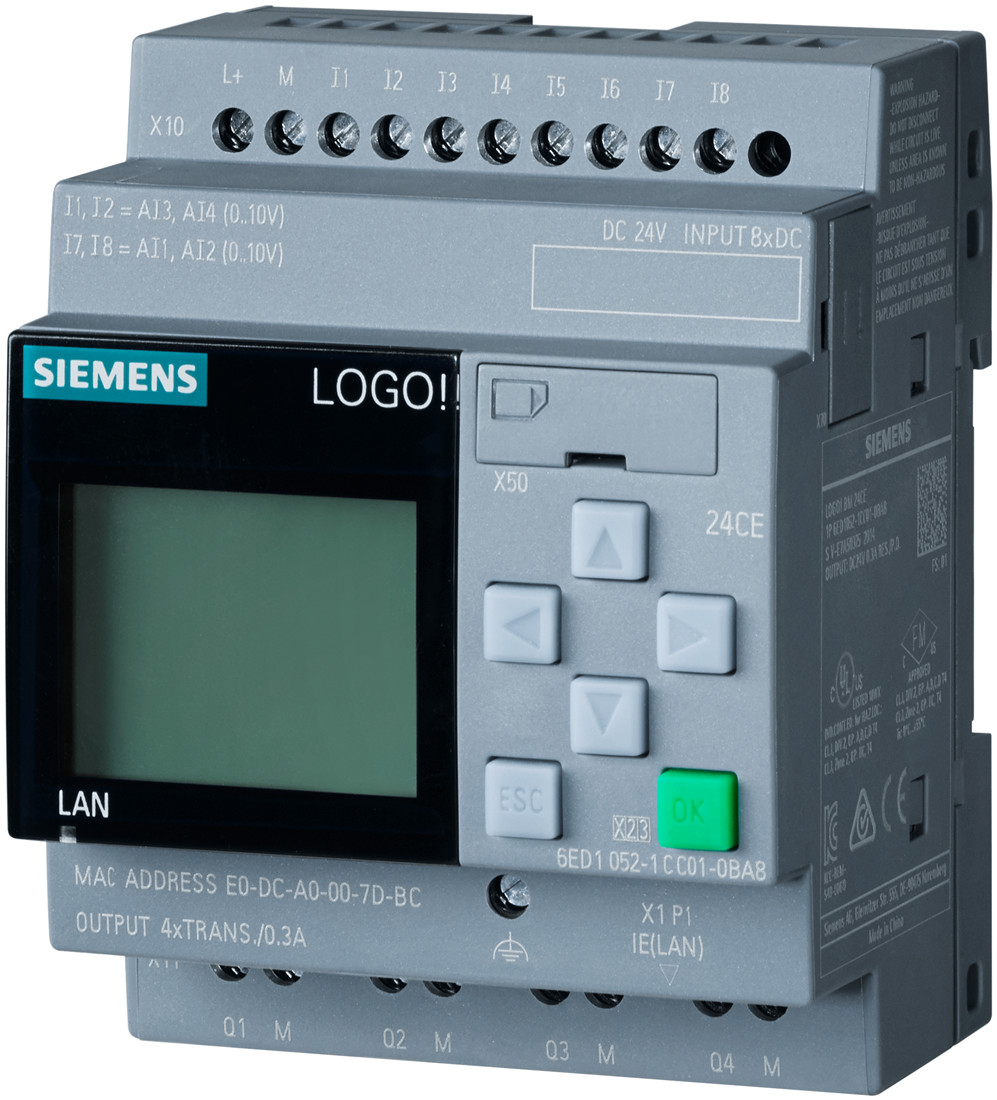 Siemens 6ED1052-1CC08-0BA0 LOGO 24CE Логический модуль с дисплеем 24 В/24 В/24 В, 8 DI (4AI)/4DO