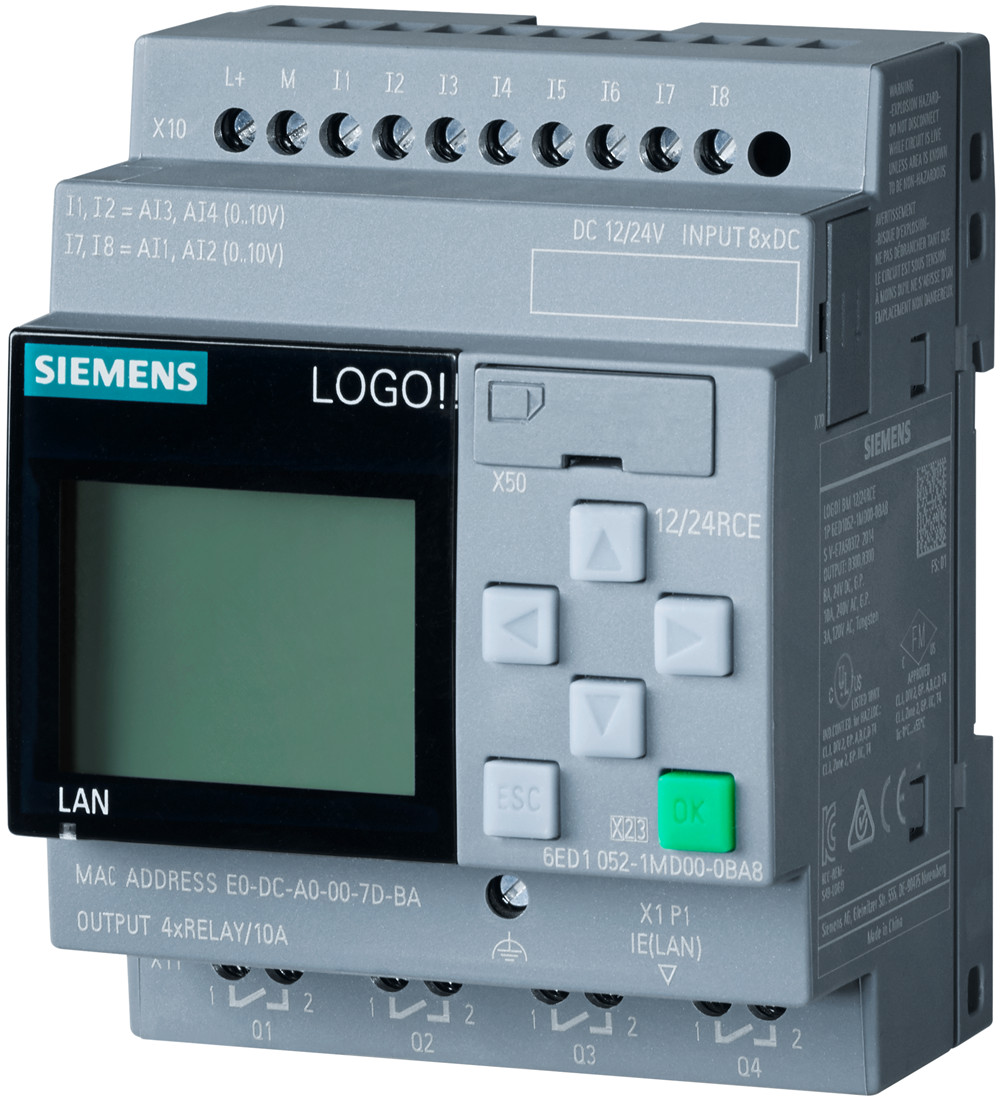 Siemens 6ED1052-1MD08-0BA0 LOGO 12/24RCE Логический модуль с дисплеем 12/24 В/ 8 DI (4AI)/4DO