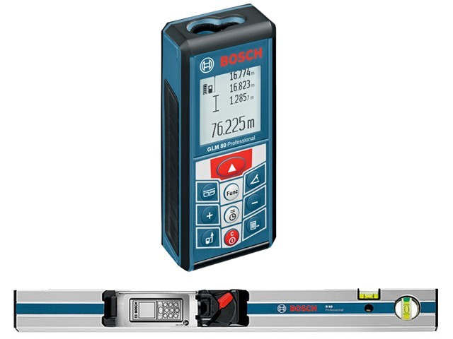 Дальномер лазерный BOSCH GLM 80 + R 60 в кор. (0.05 - 80 м, +/- 2 мм/м, IP 54, уровень) - фото 1 - id-p118676636