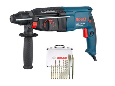 Перфоратор BOSCH GBH 2-26 DRE в чем. + набор оснастки (800 Вт, 2.7 Дж, 3 реж., патрон SDS-plus, вес 2.7 кг)