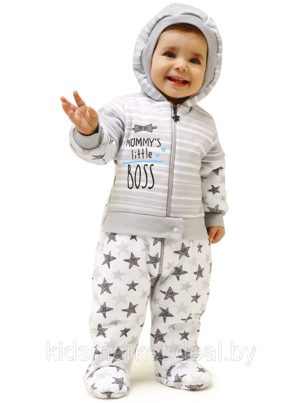 Комбинезон детский утепленный BABYGLORY LITTLE BOSS серый (размеры 68,74) - фото 1 - id-p118721824