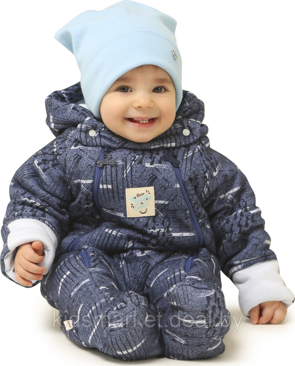 Комбинезон детский утепленный Baby Smile синий джинс (размеры 62,68,74) - фото 2 - id-p118722473