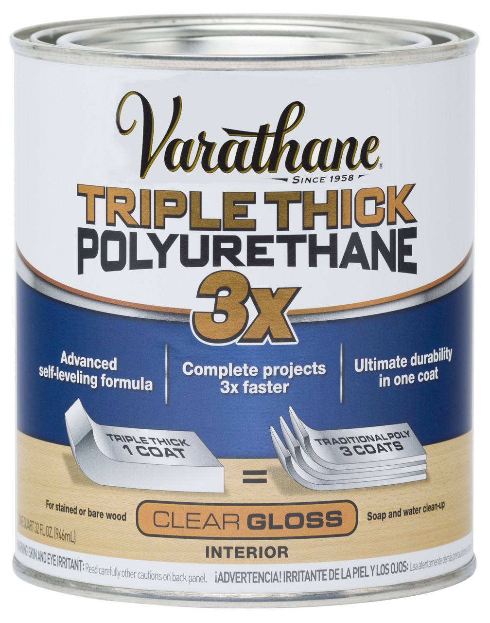 Лак полиуретановый водный для внутренних работ Varathane Triple Thick Polyurethane МАТОВЫЙ - фото 1 - id-p118726301