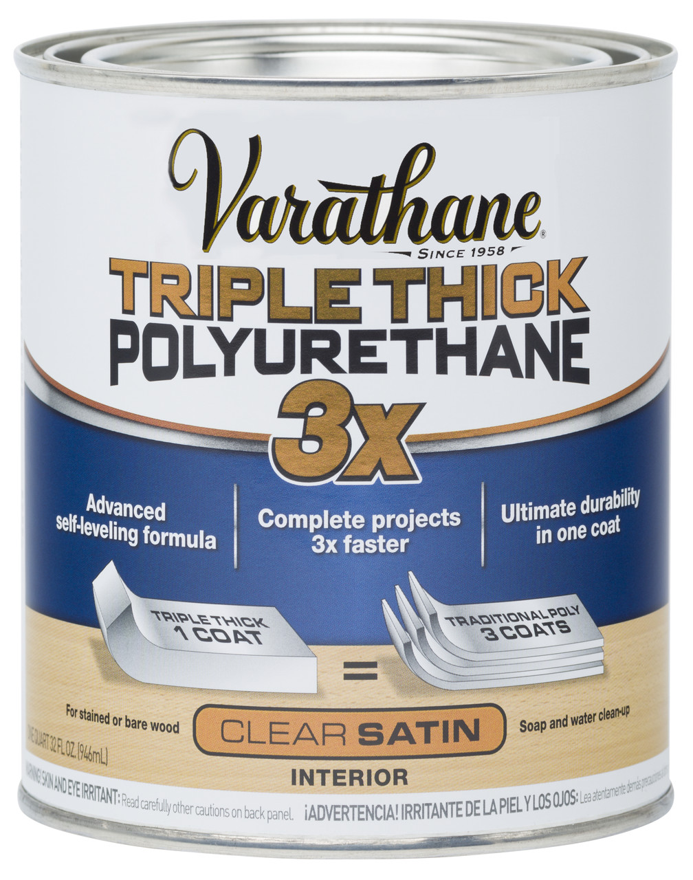 Лак полиуретановый водный для внутренних работ Varathane Triple Thick Polyurethane ПОЛУ-МАТ - фото 1 - id-p118726349