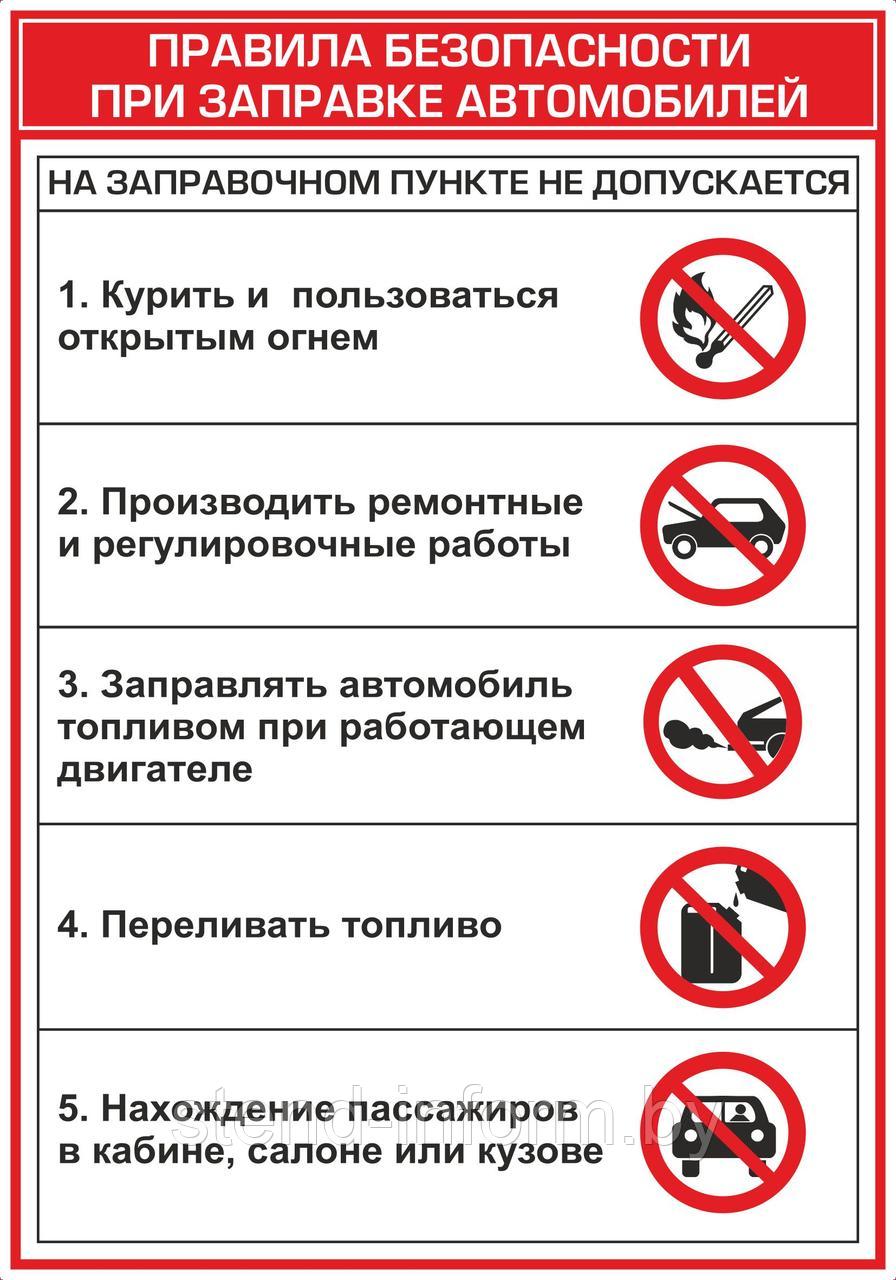 ПЛАКАТ ПО Охране труда №67 Правила безопасности при заправке автомобиля  р-р 40*57 см на ПВХ