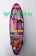 Скейтборд розовый с принтом и ручкой, 4 колеса, арт.125