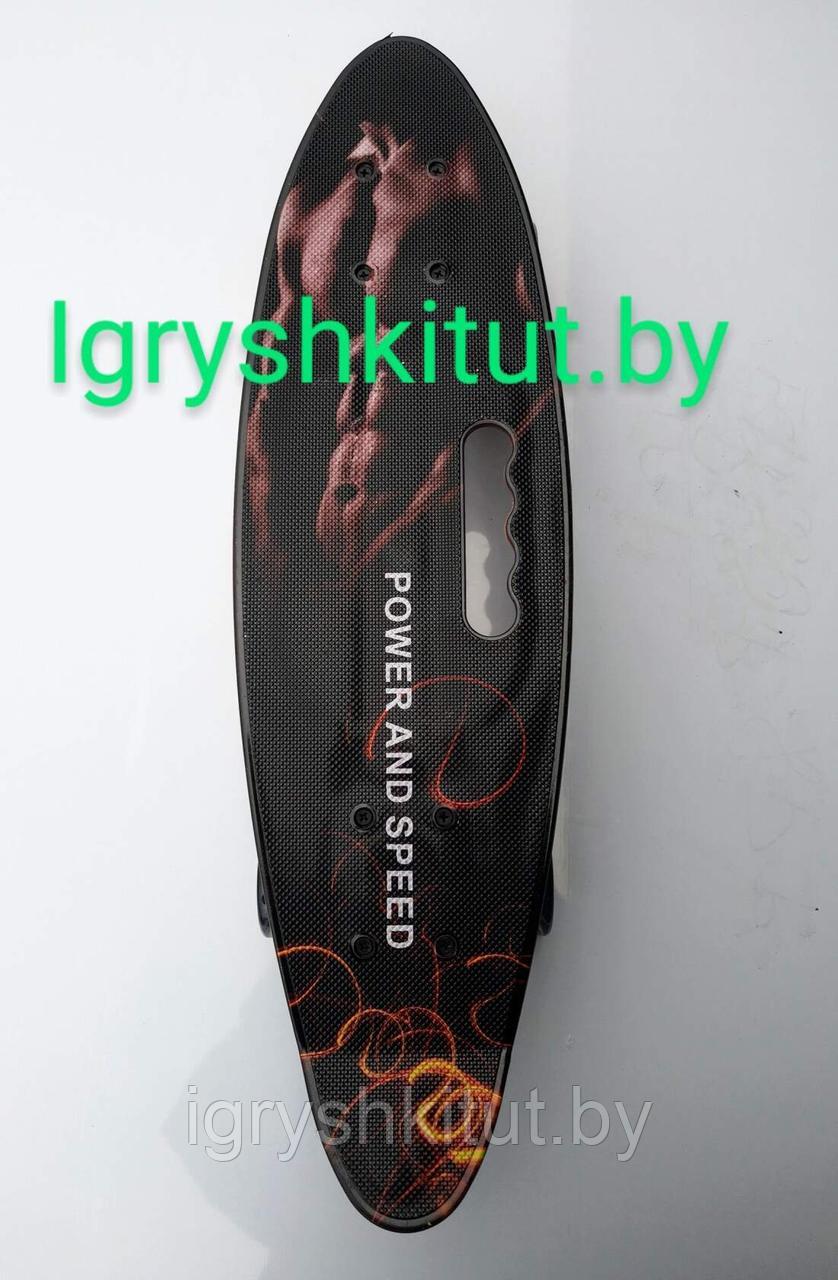 Скейтборд чёрный с принтом и ручкой, 4 колеса, арт.885 - фото 1 - id-p118822041