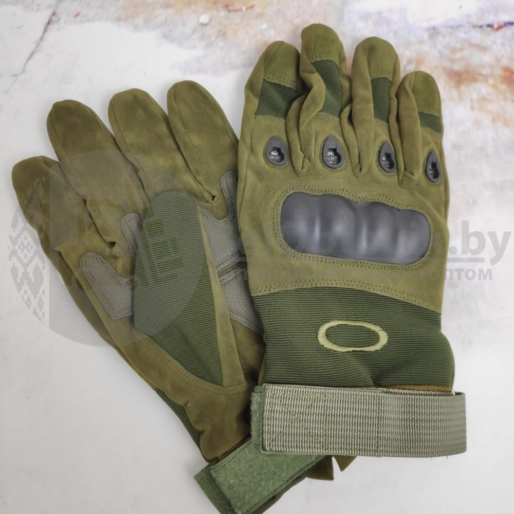 Кевларовые перчатки тактические полнопалые Oakley (Окли) прорезиненный кастет Черный цвет - фото 2 - id-p118861628