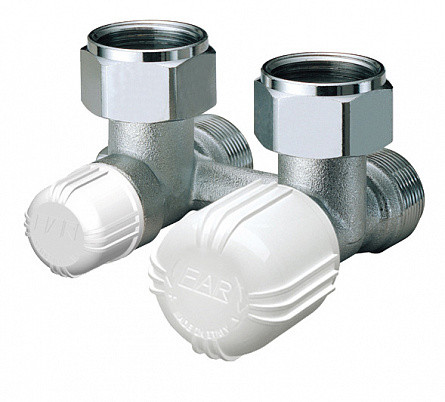 FAR 1481 Терморегулирующий узел угловой с запорнобалансировочным вентилем к 1-но/2-х трубной систем