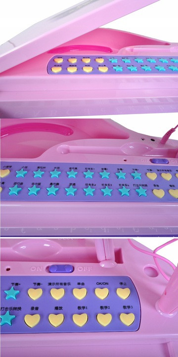 Детское электронное пианино синтезатор с микрофоном, подставкой и стульчиком 9528 (голубое) - фото 2 - id-p55504562