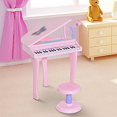 Детское электронное пианино синтезатор с микрофоном, подставкой и стульчиком 9528 (голубое)