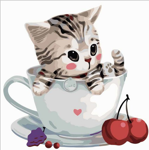 Картина по номерам Котенок в чашке №3 (PC3030003)